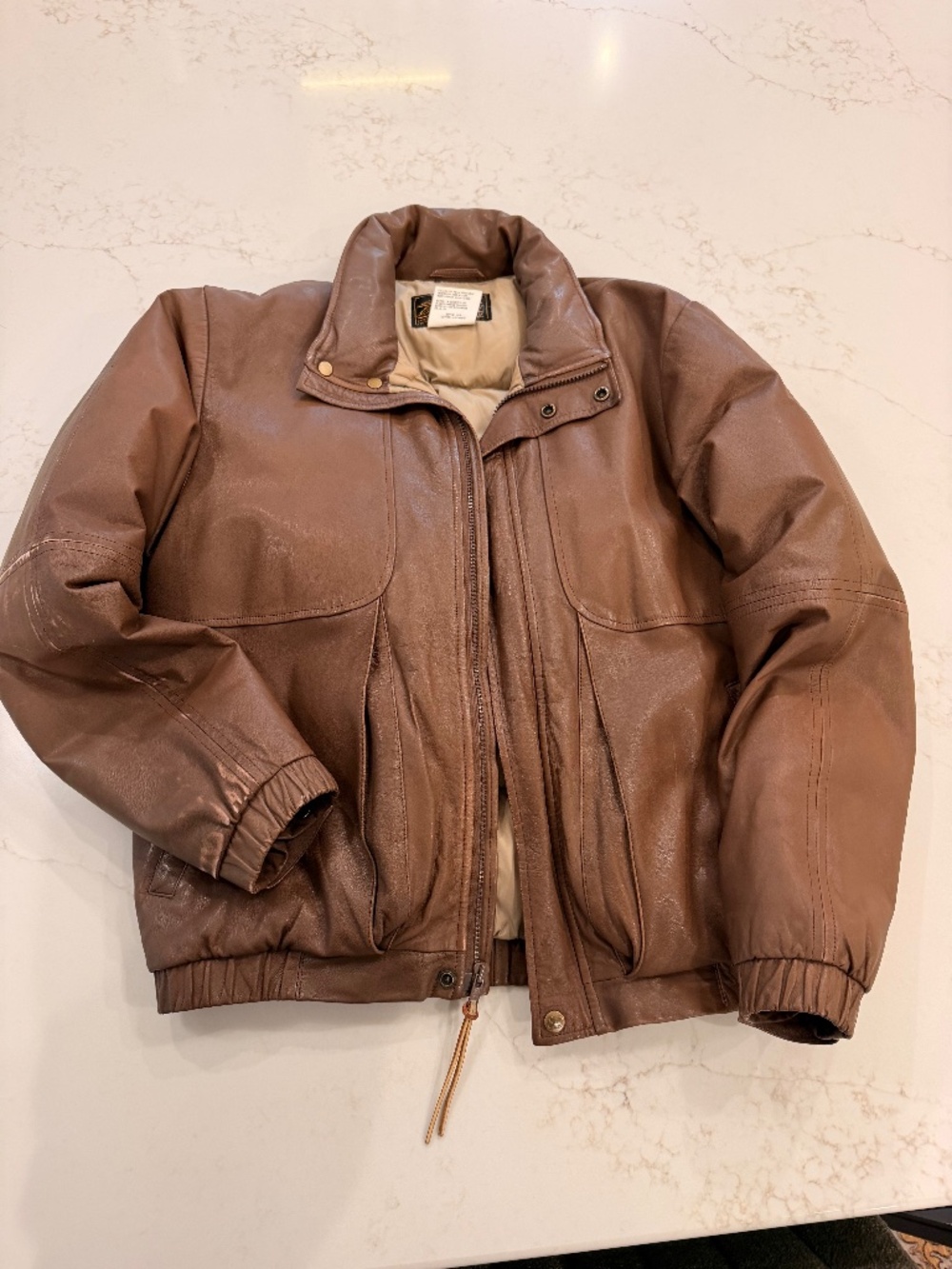 Vintage Eddie Bauer Leather Goose Down Bomber Mens Large Brown Genuine Leather